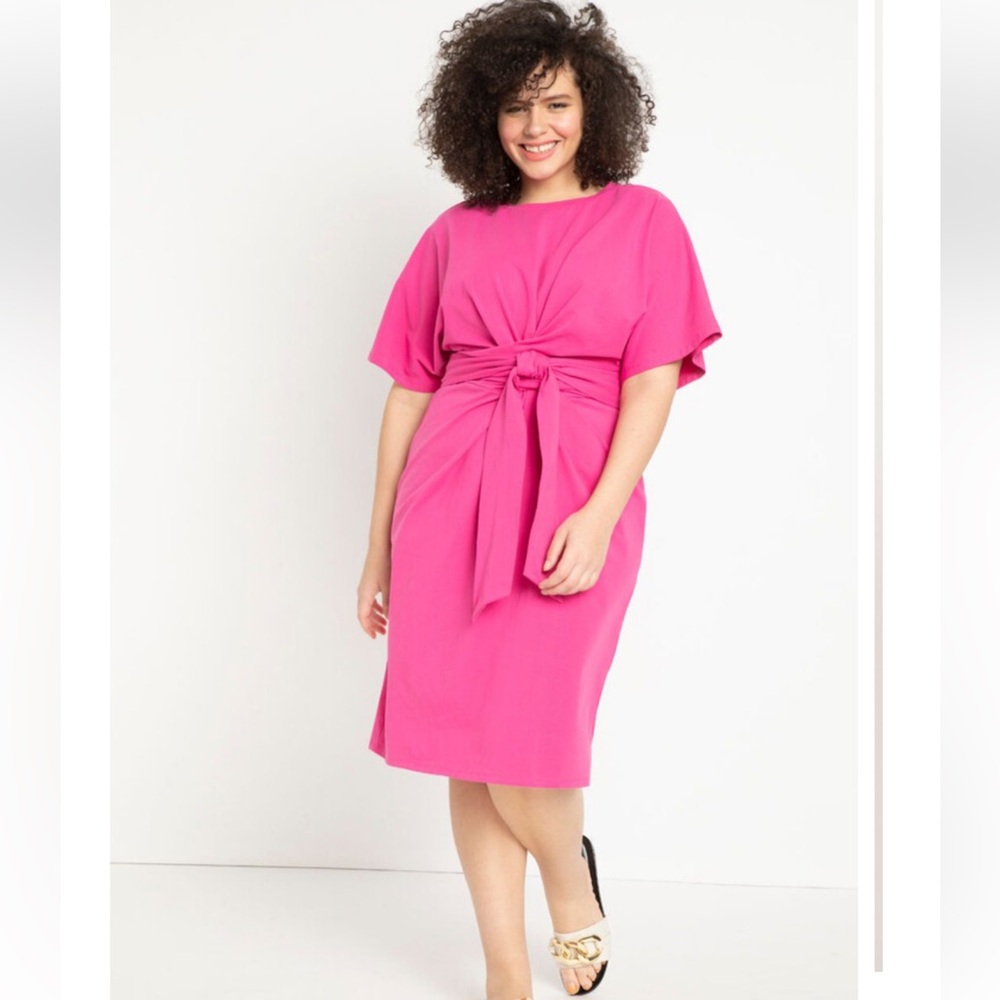 ELOQUII Cross Front Flutter Sleeve Dress, Pink, size 14